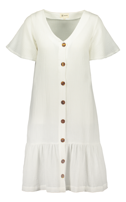 Frill Button Dress, White